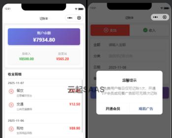 记账本VIP会员抖音快手微信小程序看广告流量主开源