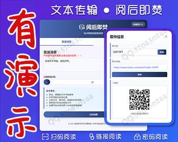 阅后即焚丨文本传输丨计时销毁丨扫码阅读丨链接阅读丨取件码阅读丨即时通讯丨自适应移